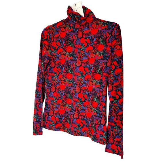 By Design Womens Red Floral Turtleneck Jersey Knit Long Sleeve Top Sz L New - Picture 3 of 9